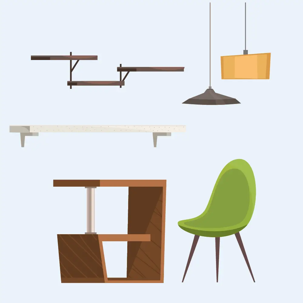 illustration montage de meuble et installation de luminaires